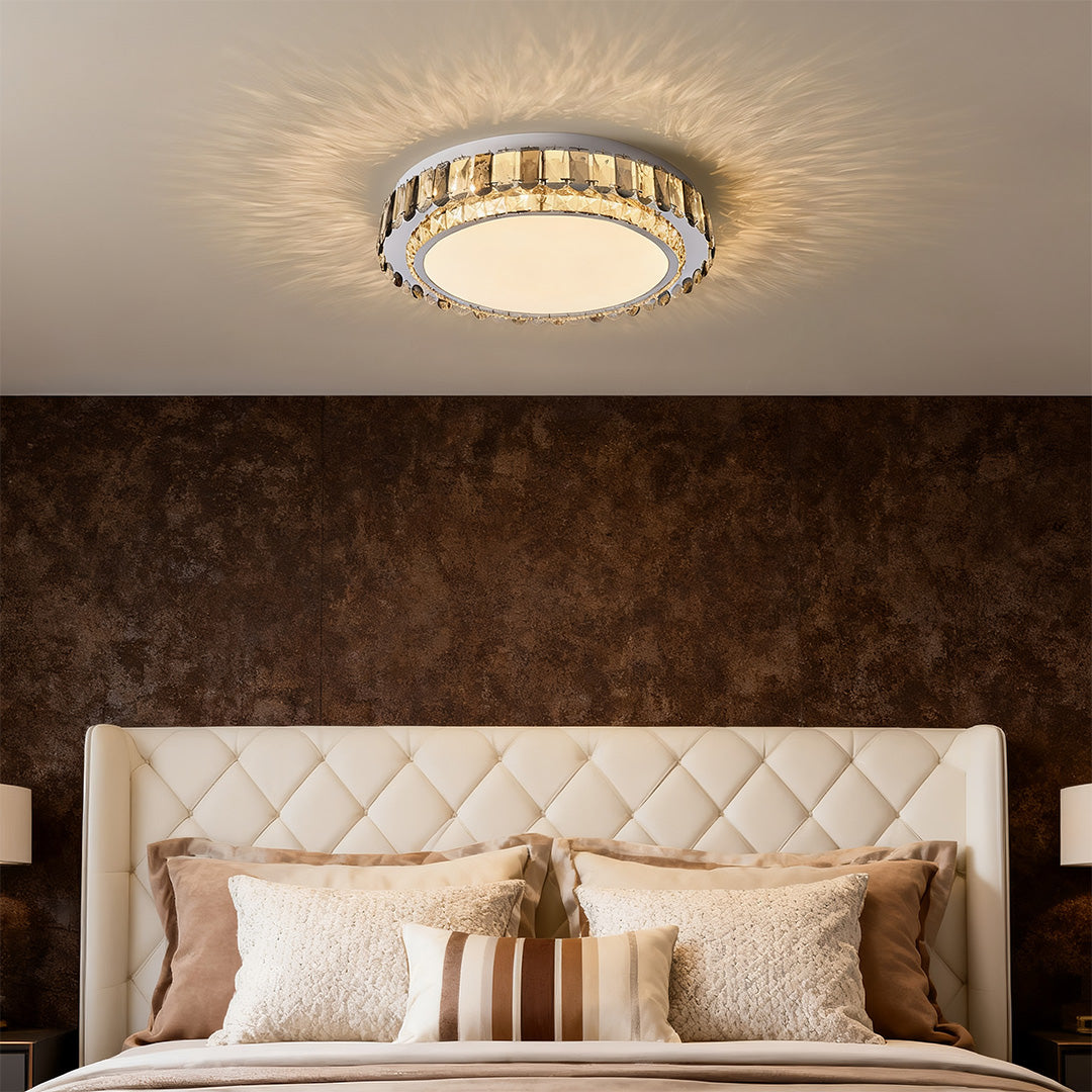 Multi-Layer Crystal Flush-Mount Chandelier — Chrome Stainless Steel, LED, Three-Color Dimming, 19.7"–39.4"