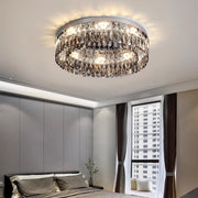 French Crystal Round LED Flush Mount — Polished Stainless Steel, K9 Crystal, 3-Step Dimming, 45cm / 60cm / 80cm
