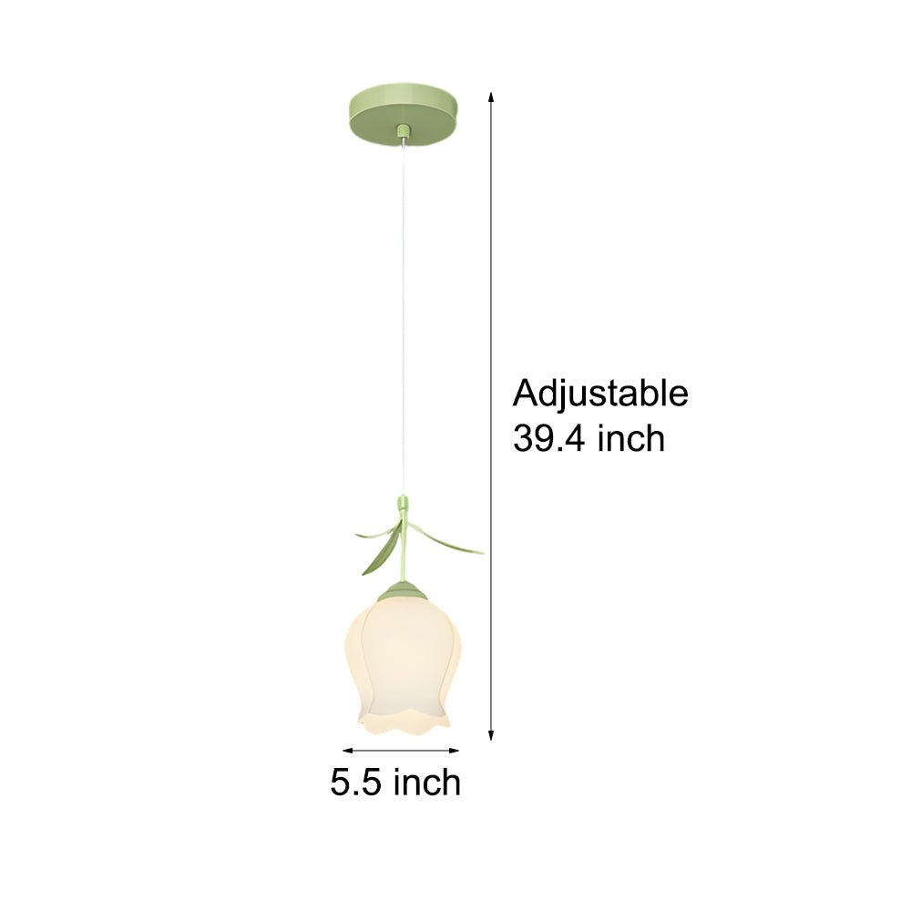 Bell Orchid Flower Mini Pendant — Iron and Glass, Green, Three-Step Dimming (3000K/4500K/6000K), 12W