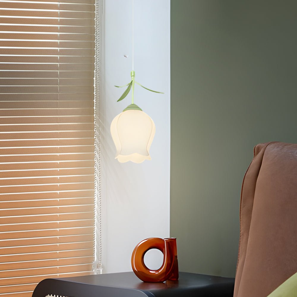 Bell Orchid Flower Mini Pendant — Iron and Glass, Green, Three-Step Dimming (3000K/4500K/6000K), 12W