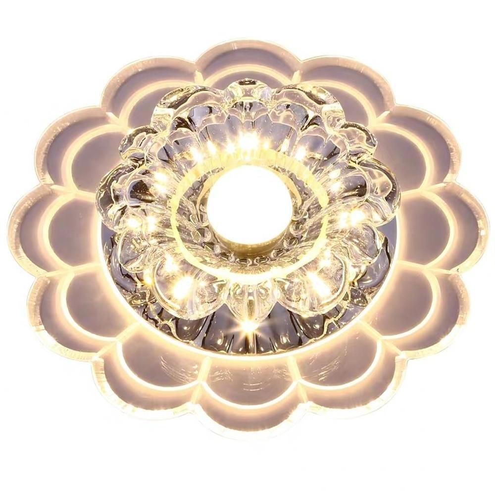 Flower-Effect Crystal Flush-Mount Ceiling Light — Metal, LED, 8" Diameter, Kids' Room and Entryway