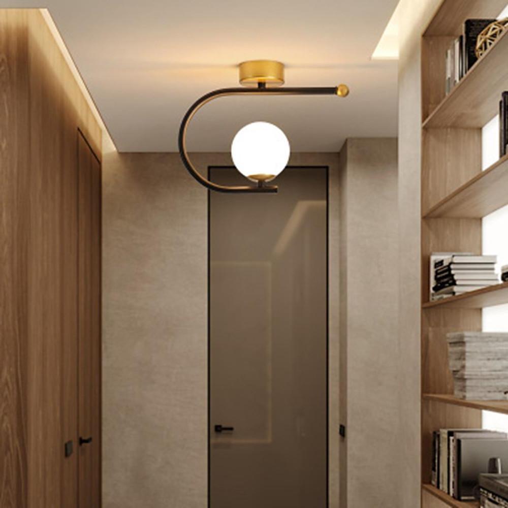 Curved Globe Flush-Mount Ceiling Light — Black & Gold Metal, 7W LED, 3-Step Dimming, 9" Diameter