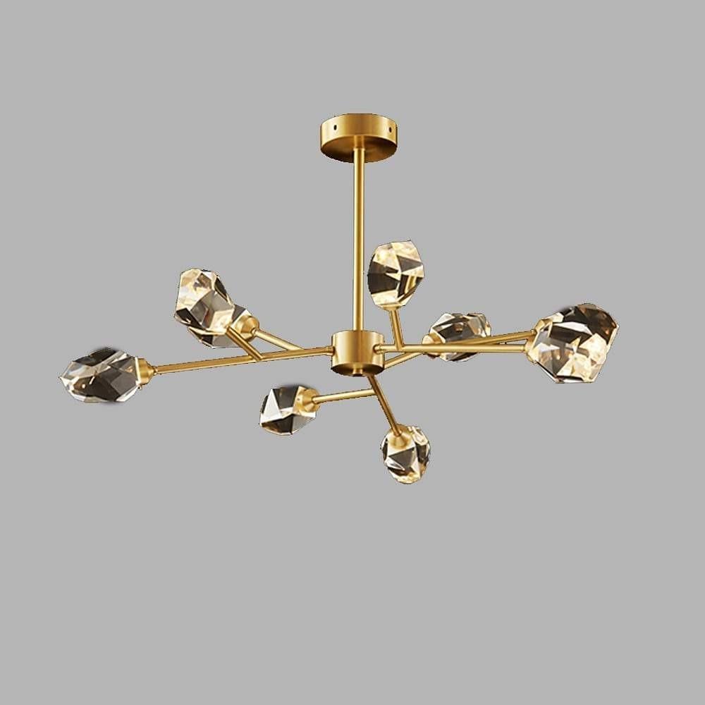 9-Light Sputnik Crystal Chandelier — Matte Gold, Irregular Geometric Crystal, G9 LED, 32" Diameter