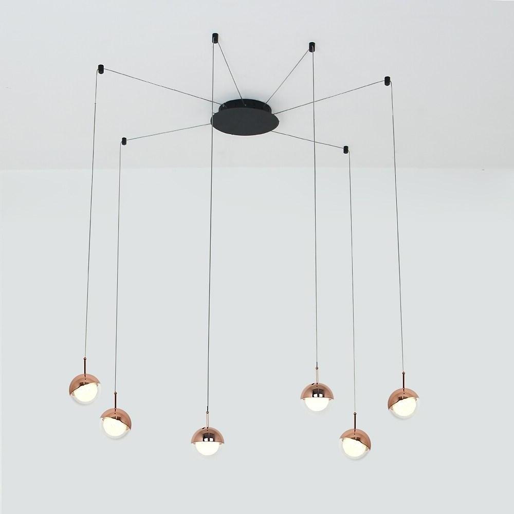 6-Light Mini Globe Cluster Chandelier — Metal and Acrylic, 5W LED, 79" Adjustable Cord