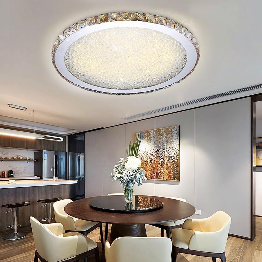 16" Modern Crystal Flush-Mount Ceiling Light — Antique Painted Metal, LED, Three-Step Dimming, 20W
