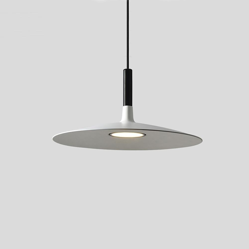 Flat Circular Mini Pendant — Metal, Industrial Modern, Adjustable 47" Cord, LED Included