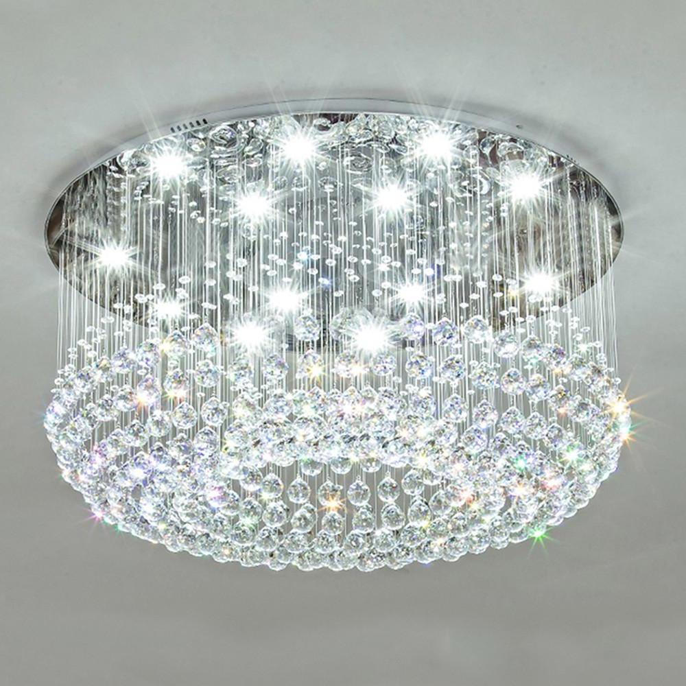 5-Tier Crystal Drum Flush-Mount Chandelier — Iron, LED, 16-Light, 31.5" Dia., Antique Brass or White