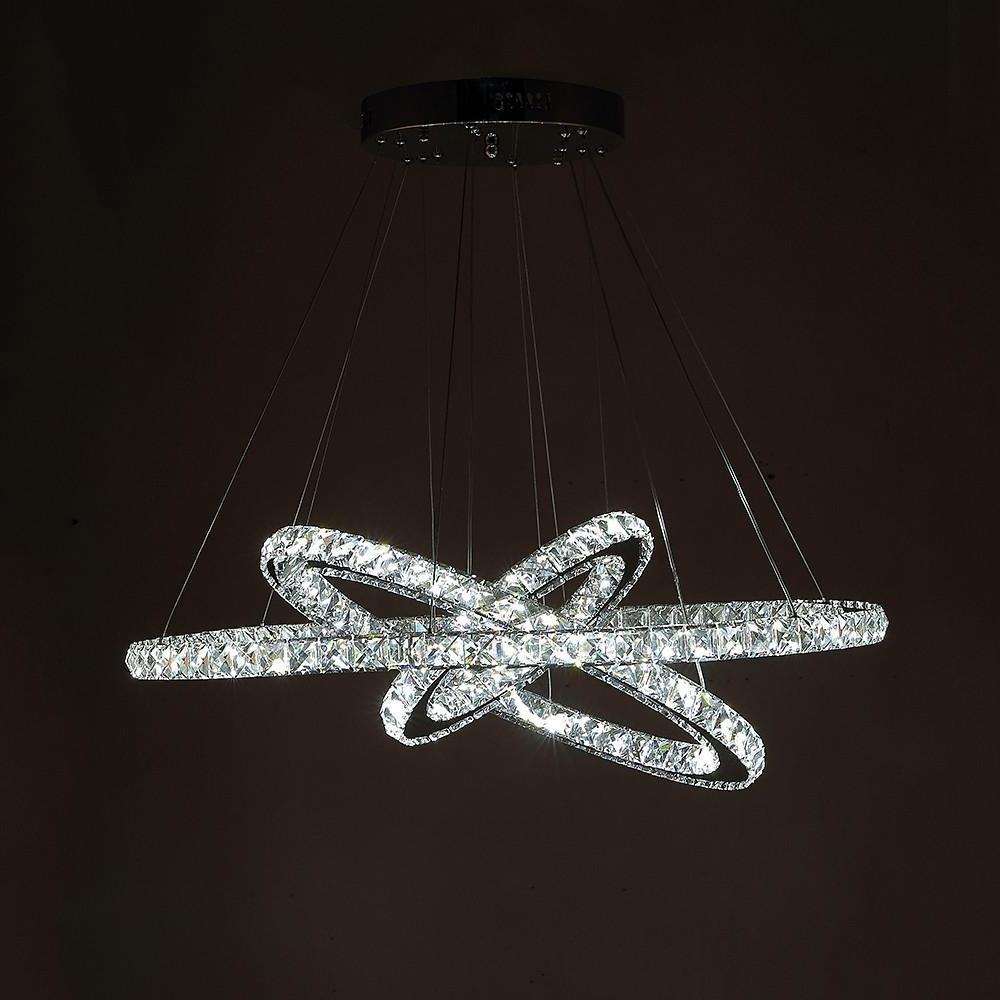 Interwoven Geometric Ring Crystal Chandelier — Chrome, Dimmable LED, 3000K/6000K, Remote Control, 28"