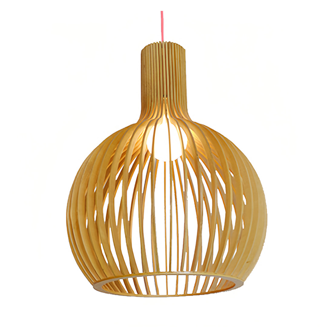 Birdcage Pendant Light — Handcrafted Birch Wood, 12W LED E27, 3-Step Dimming, Adjustable Chain, 3 Sizes