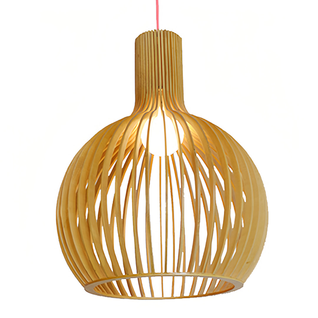 Birdcage Pendant Light — Handcrafted Birch Wood, 12W LED E27, 3-Step Dimming, Adjustable Chain, 3 Sizes