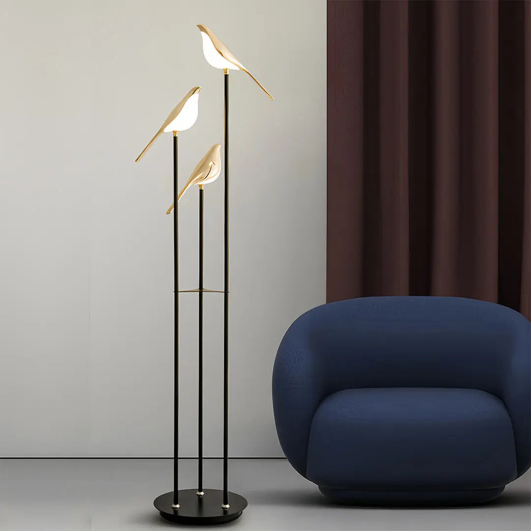 Contemporary Artistic Accent Lamp: Bird Floor Lamp with Three Heads Luxe