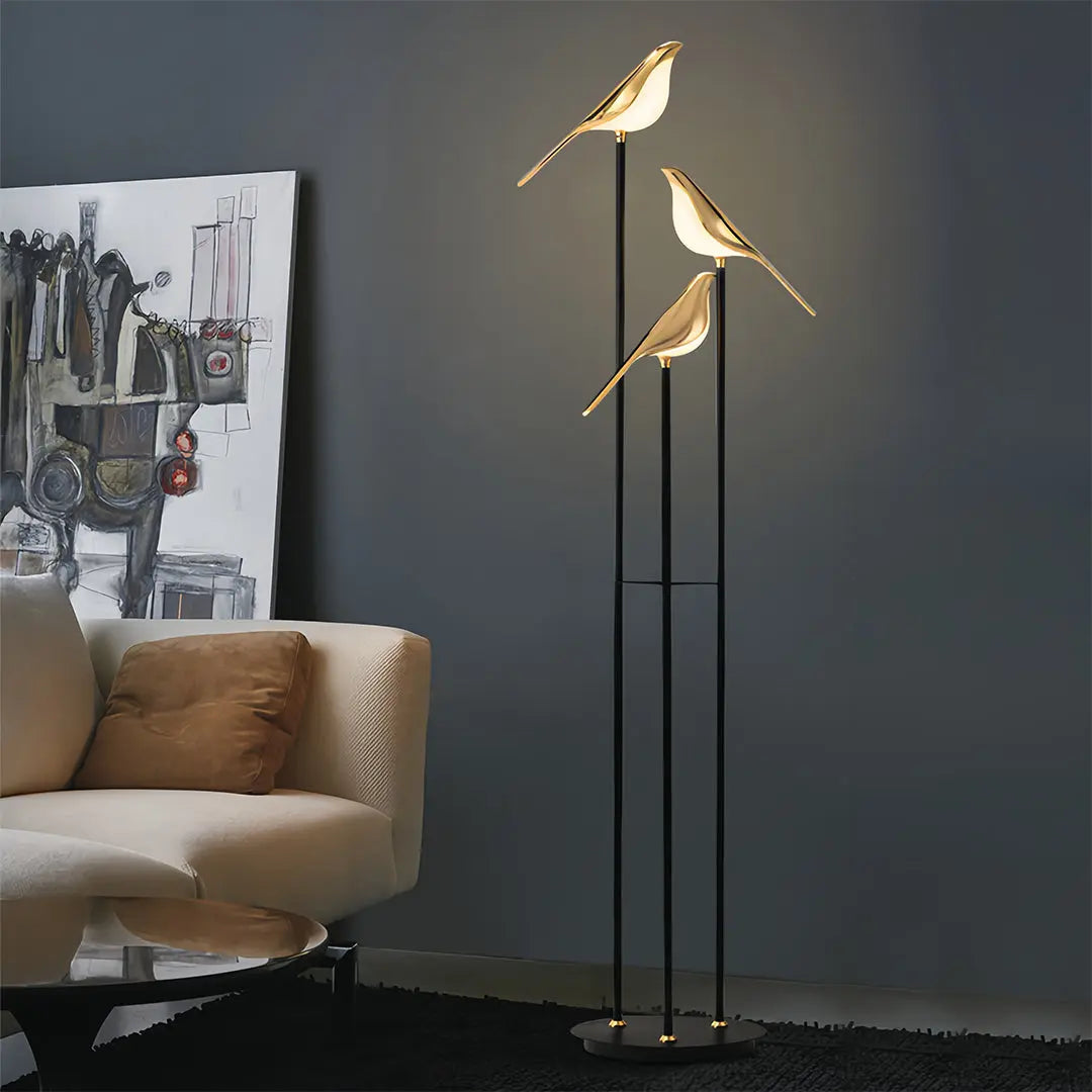 Contemporary Artistic Accent Lamp: Bird Floor Lamp with Three Heads Luxe