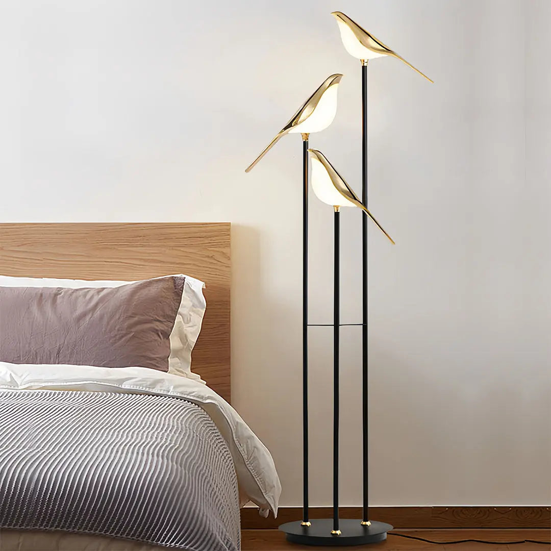 Contemporary Artistic Accent Lamp: Bird Floor Lamp with Three Heads Luxe