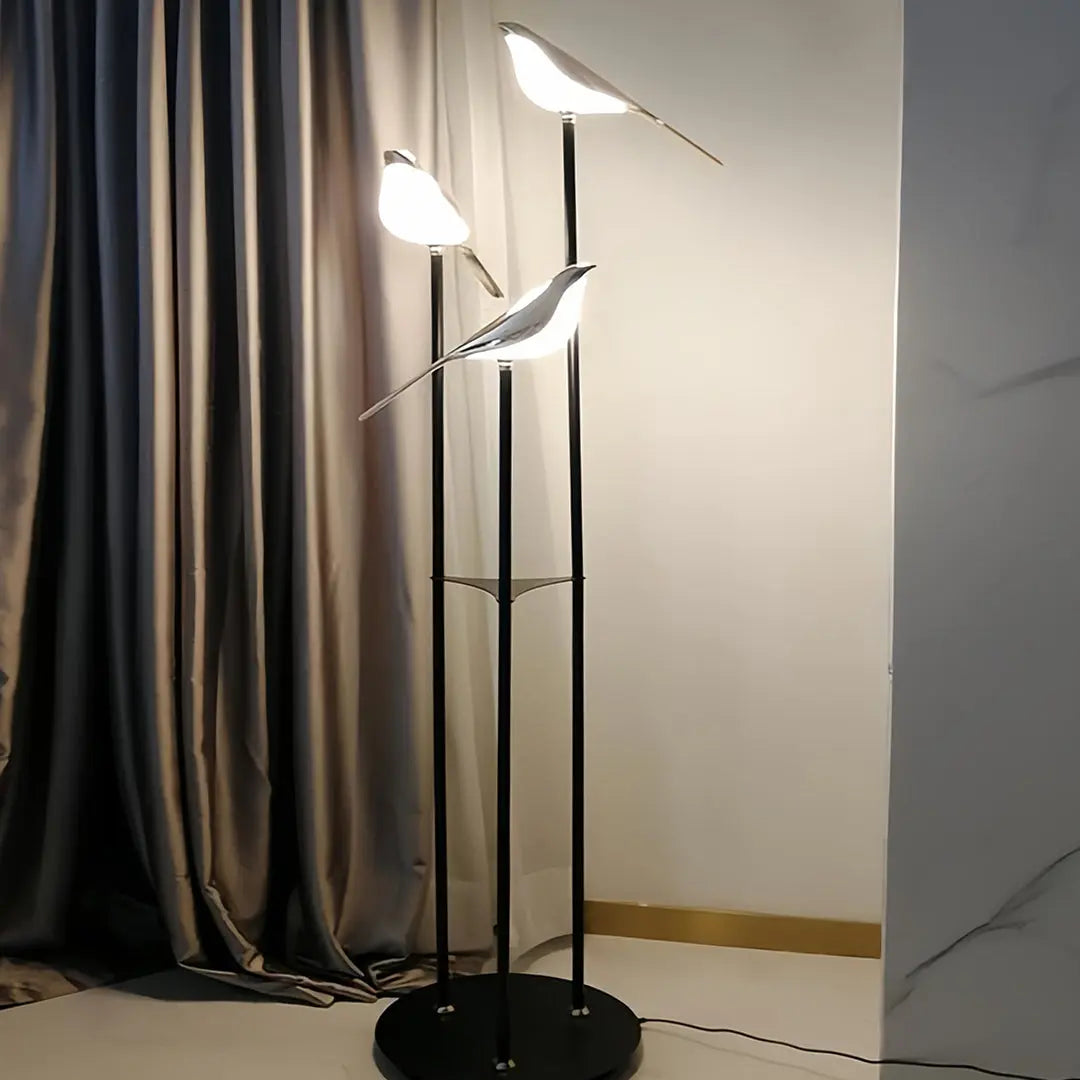 Contemporary Artistic Accent Lamp: Bird Floor Lamp with Three Heads Luxe