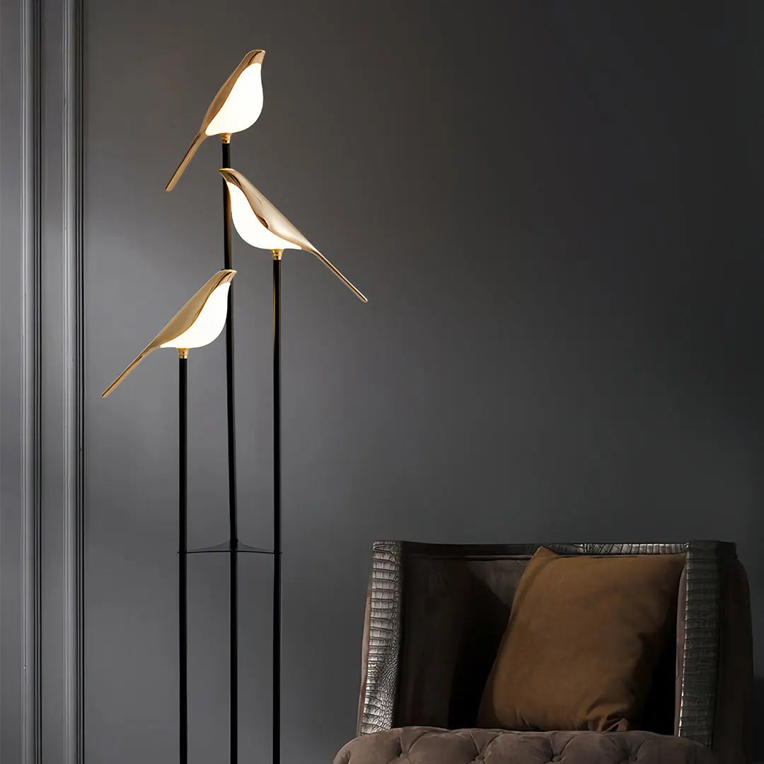 Contemporary Artistic Accent Lamp: Bird Floor Lamp with Three Heads Luxe
