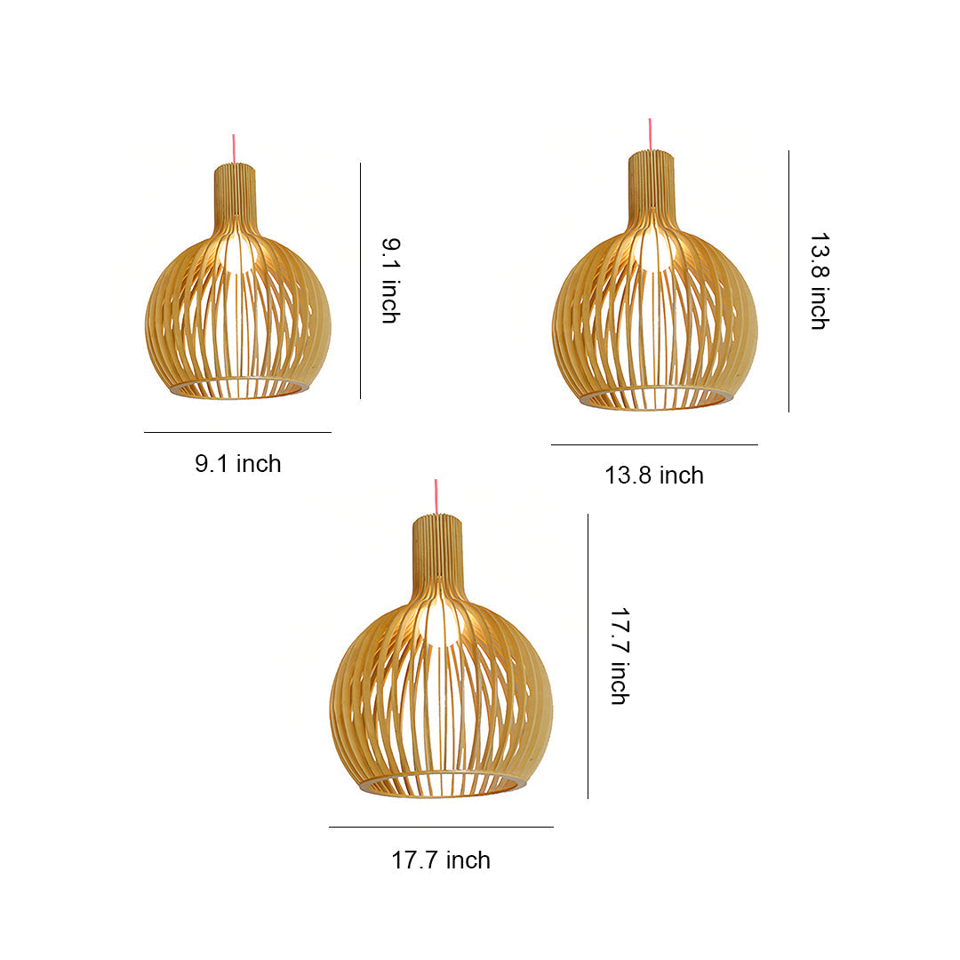 Birdcage Pendant Light — Handcrafted Birch Wood, 12W LED E27, 3-Step Dimming, Adjustable Chain, 3 Sizes