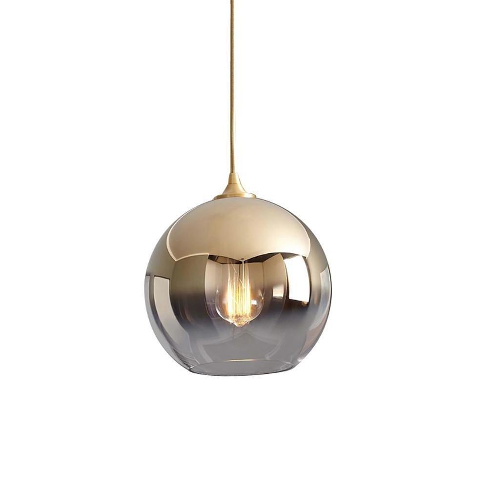 Glass Globe Mini Pendant — Modern Industrial, LED, 3-Step Dimming, 3000K/4500K/6000K, 8"/10"/12", Gold or Silver