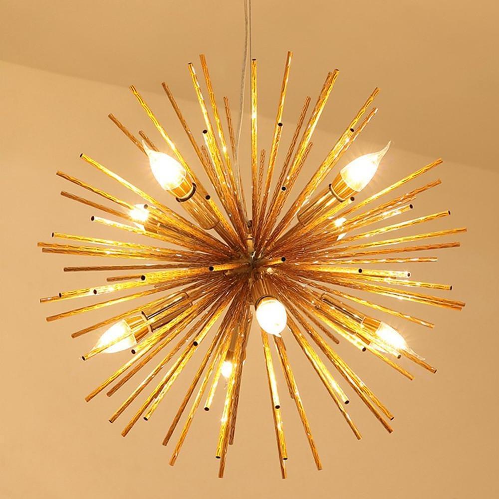 Geometric Starburst Chandelier — Metal, 8-Light Sputnik, Gold or Chrome, 22" Diameter