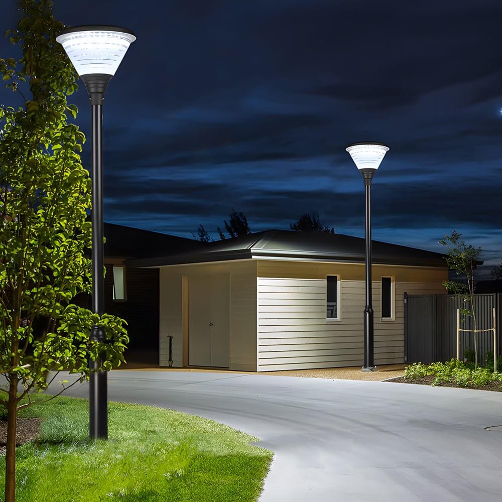black 1 light round solar led outdoor lamp post