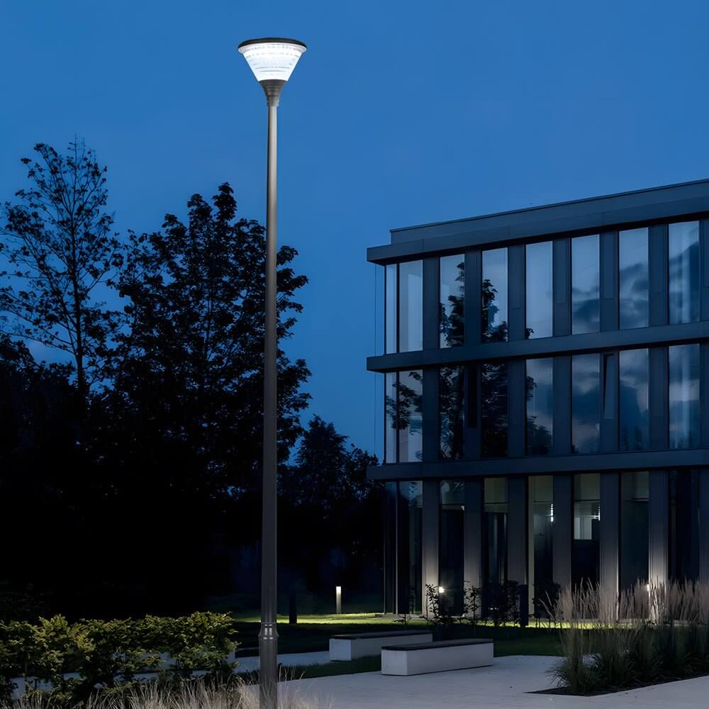 black 1 light round solar led outdoor lamp post