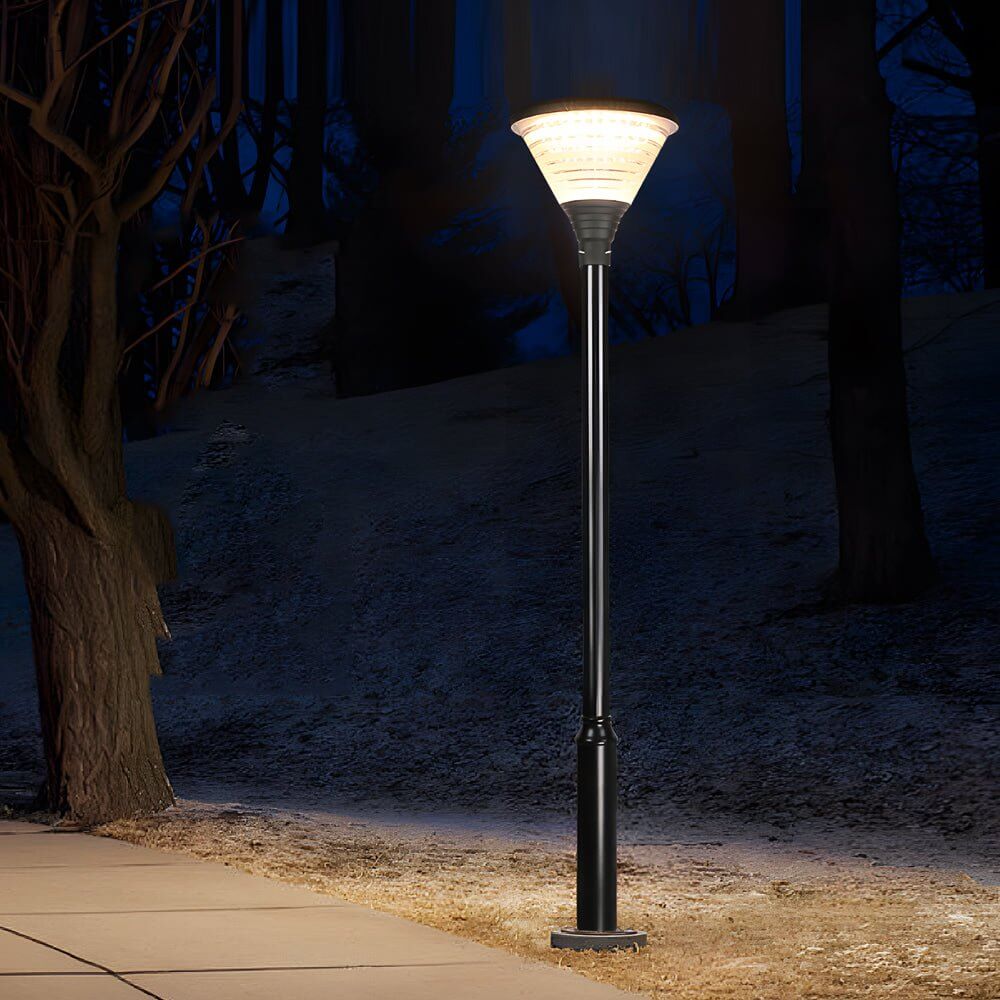 black 1 light round solar led outdoor lamp post
