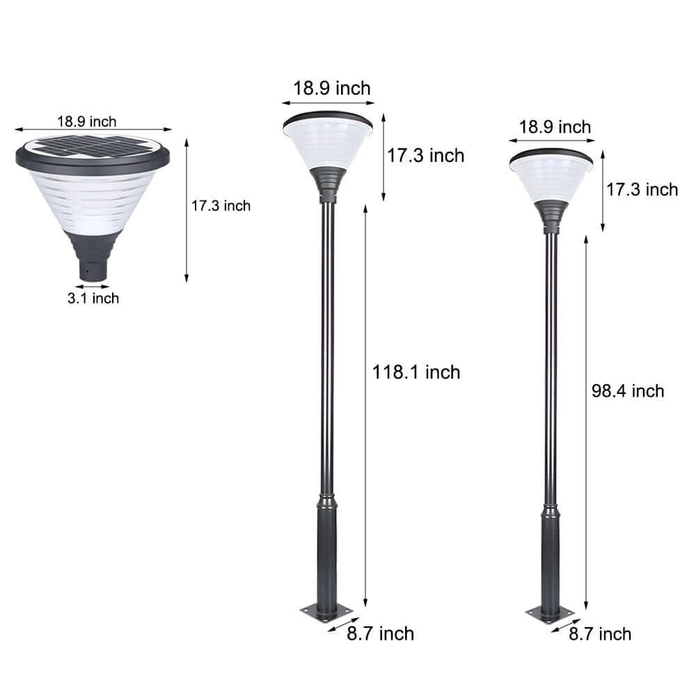 black 1 light round solar led outdoor lamp post