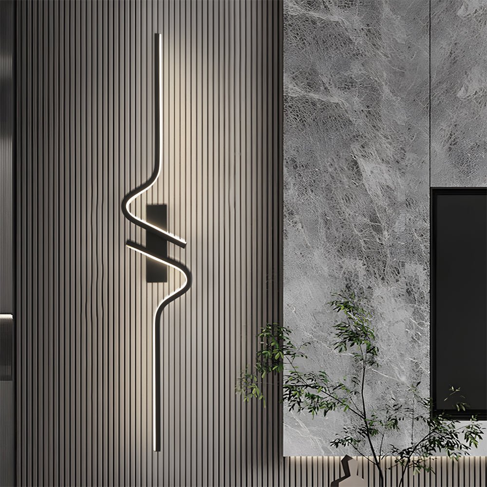 black aluminum led wall lamp with minimalist long wave design