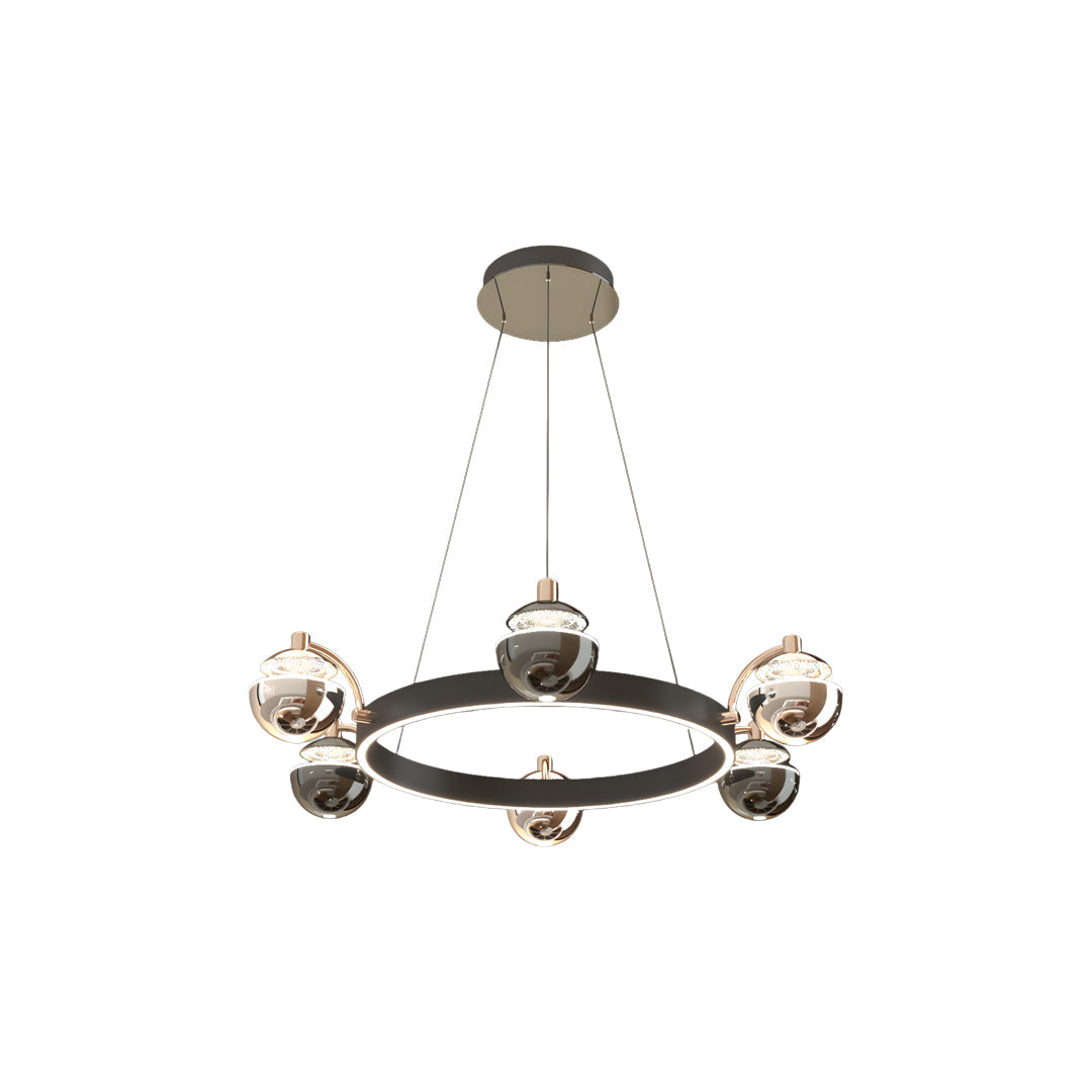 Modern Black and Gold Acrylic LED Chandelier — 6, 8, or 8+4-Light, Three-Color Dimming, 47.2" Chain
