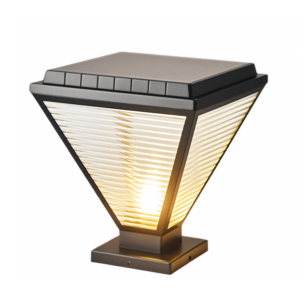 Modern Outdoor LED Pillar Light — Black Aluminum and Clear Glass, Solar / Hardwired, IP65, 4 Sizes