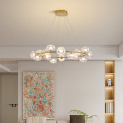 Bubble Glass Circular Chandelier — Iron, 12- or 16-Light, Warm/Neutral/White LED, Black or Copper