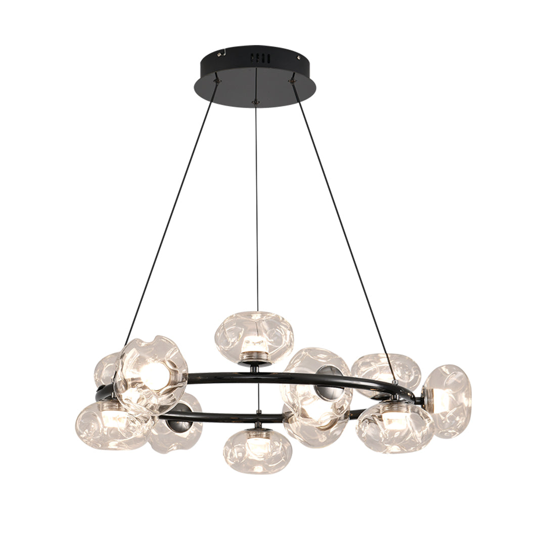 Bubble Glass Circular Chandelier — Iron, 12- or 16-Light, Warm/Neutral/White LED, Black or Copper