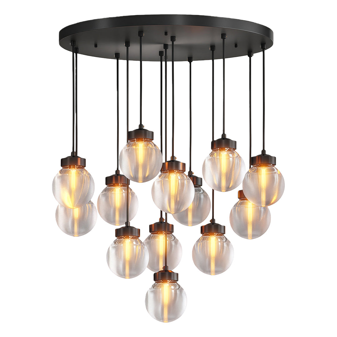 Contemporary Copper Chandelier — Solid Brass Frame, Clear Glass Shades, G9, 1- to 19-Light, Black / Chrome / Copper Finish