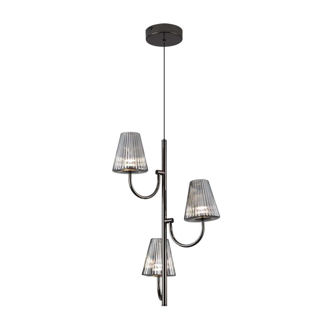 Minimalist Industrial Cone Pendant Light — Pearl Black Aluminum, Ash-Gray Glass, 2- or 3-Light, 12W / 18W, 3-Step Dimming
