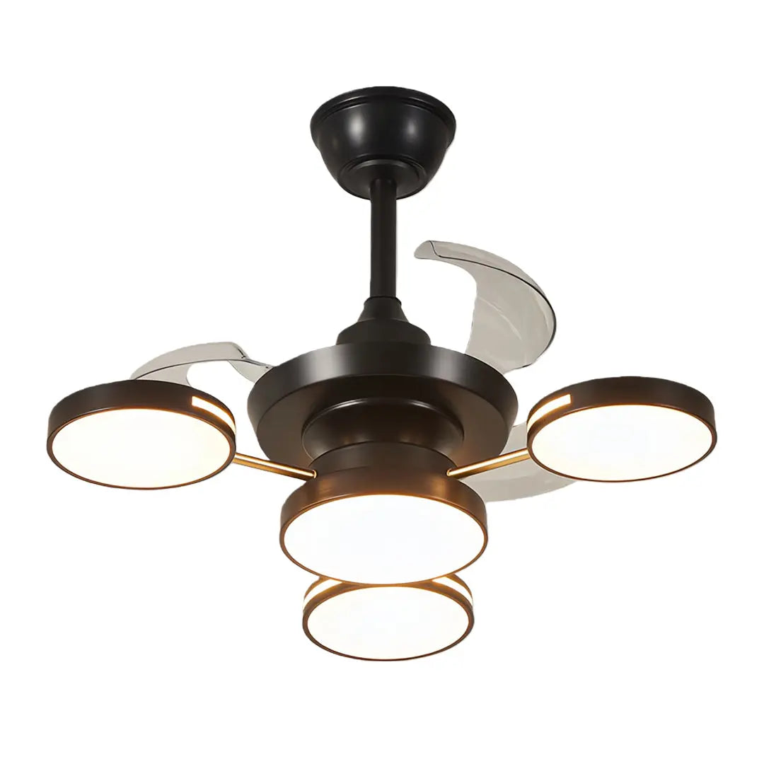 French Vintage Iron Art Ceiling Fan with Four Lights and 3 Blades Luxe