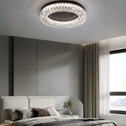 Round Crystal Flush-Mount Ceiling Light — Sand-Black Metal, Stepless Dimming, Remote Control, 3000K–6000K, 20"/24"/32"