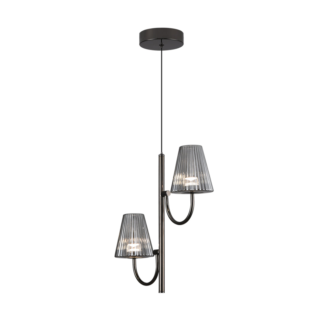 Minimalist Industrial Cone Pendant Light — Pearl Black Aluminum, Ash-Gray Glass, 2- or 3-Light, 12W / 18W, 3-Step Dimming