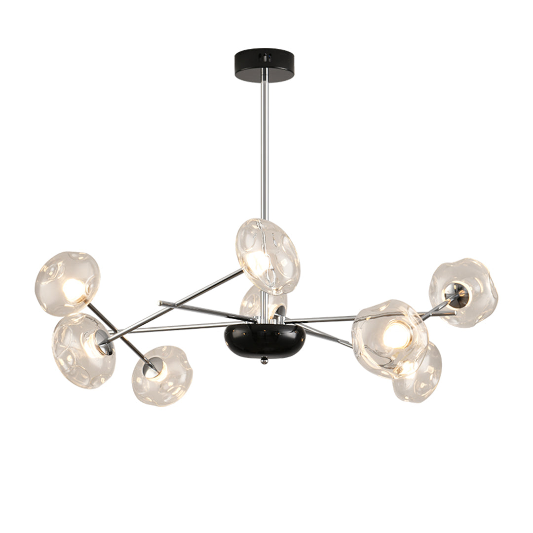 Magic Bean LED Chandelier — Iron with Pleated Glass Shades, Tri-Color Dimmable, RA≥97, 6-, 8-, or 10-Light
