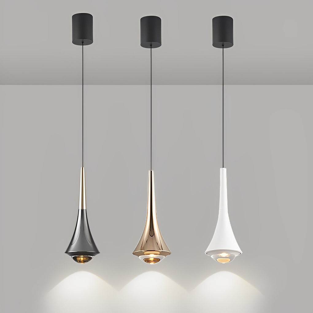 Cone Mini Pendant Light — Aluminum and Glass, 7W LED, 3000K, Adjustable Height, Black / Gold / White