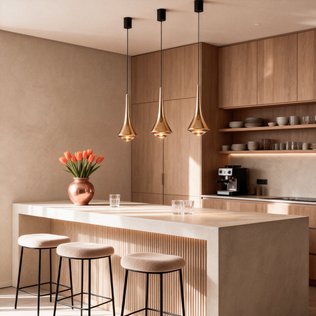Cone Mini Pendant Light — Aluminum and Glass, 7W LED, 3000K, Adjustable Height, Black / Gold / White