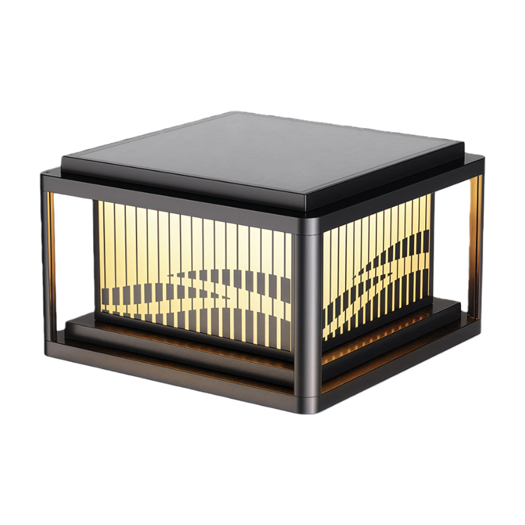 Contemporary Wave-Pattern Outdoor Pillar Light — Aluminum & Acrylic, Solar / Hardwired, Four-Color LED, IP54, 9.8"–15.8"