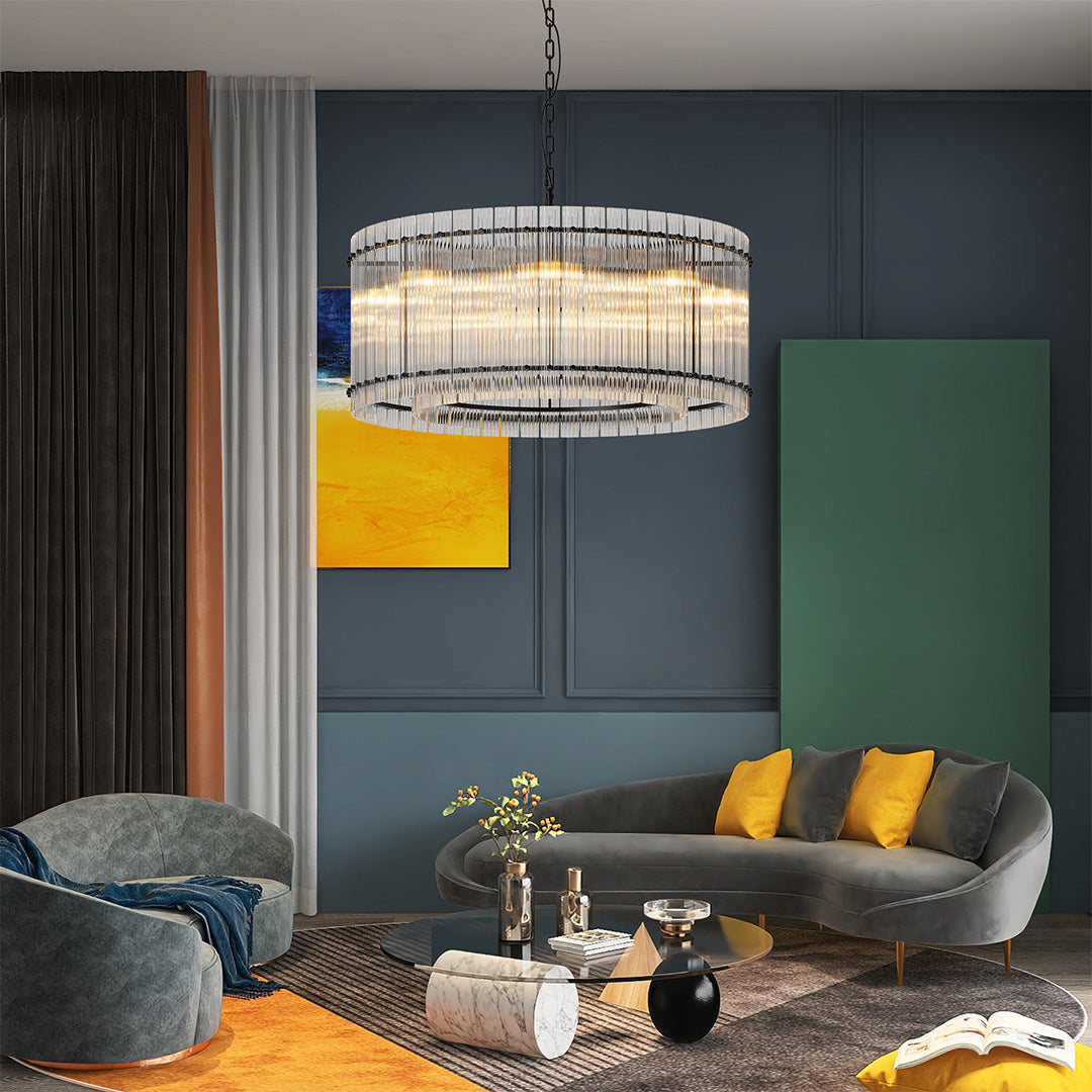 Iron and Glass Chandelier — Black or Copper Finish, 8-Light / 10-Light, 59.1" Adjustable Chain, E12