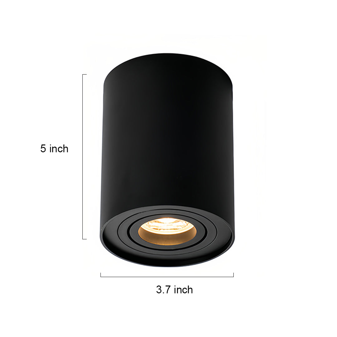Cylindrical Surface-Mount Downlight — Black Aluminum, COB LED, 5W–7.5W, 38° Beam, 3-Color Dimming