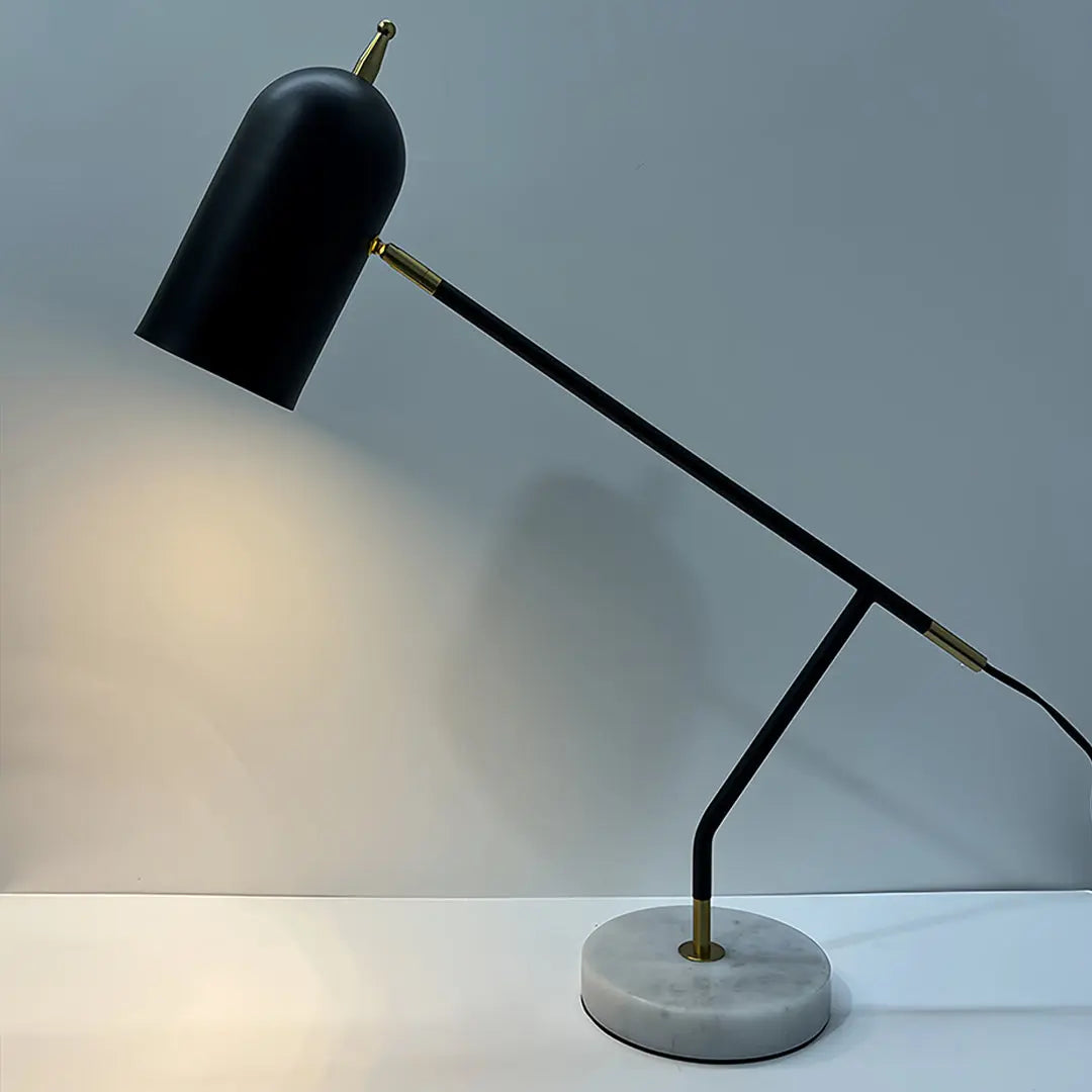 Elegant Modern Black Desk Lamp with Marble Base - Minimalist Office Reading Light Luxe