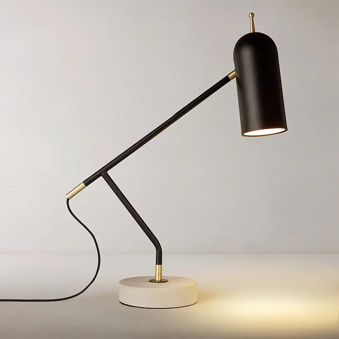 Elegant Modern Black Desk Lamp with Marble Base - Minimalist Office Reading Light Luxe