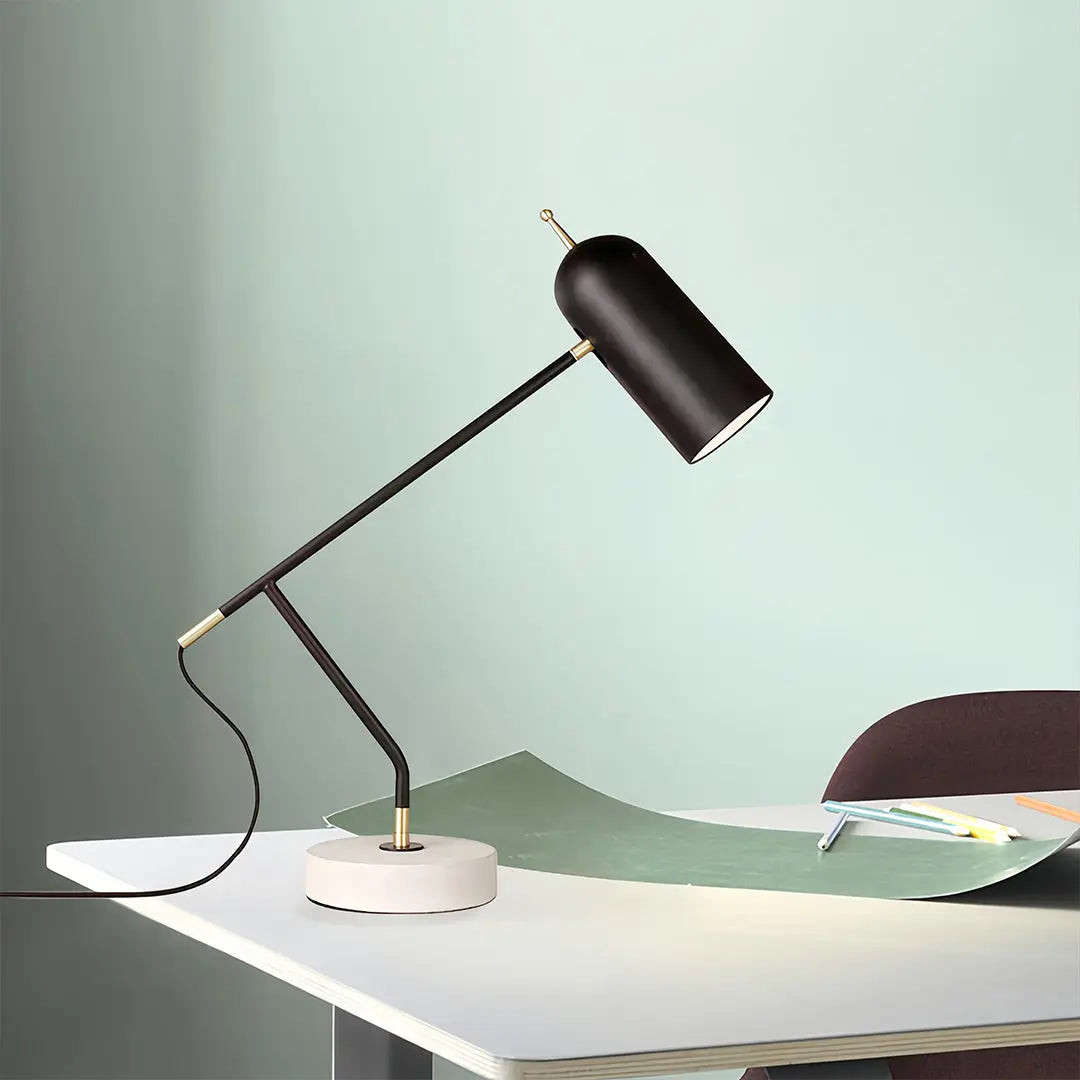 Elegant Modern Black Desk Lamp with Marble Base - Minimalist Office Reading Light Luxe