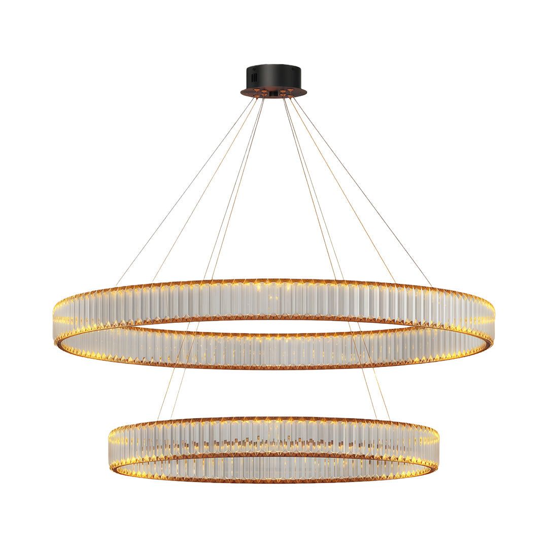 Round Crystal Ring Chandelier — Copper, Black, or Chrome, LED, Three-Step Dimming (3000K/4000K/6000K)