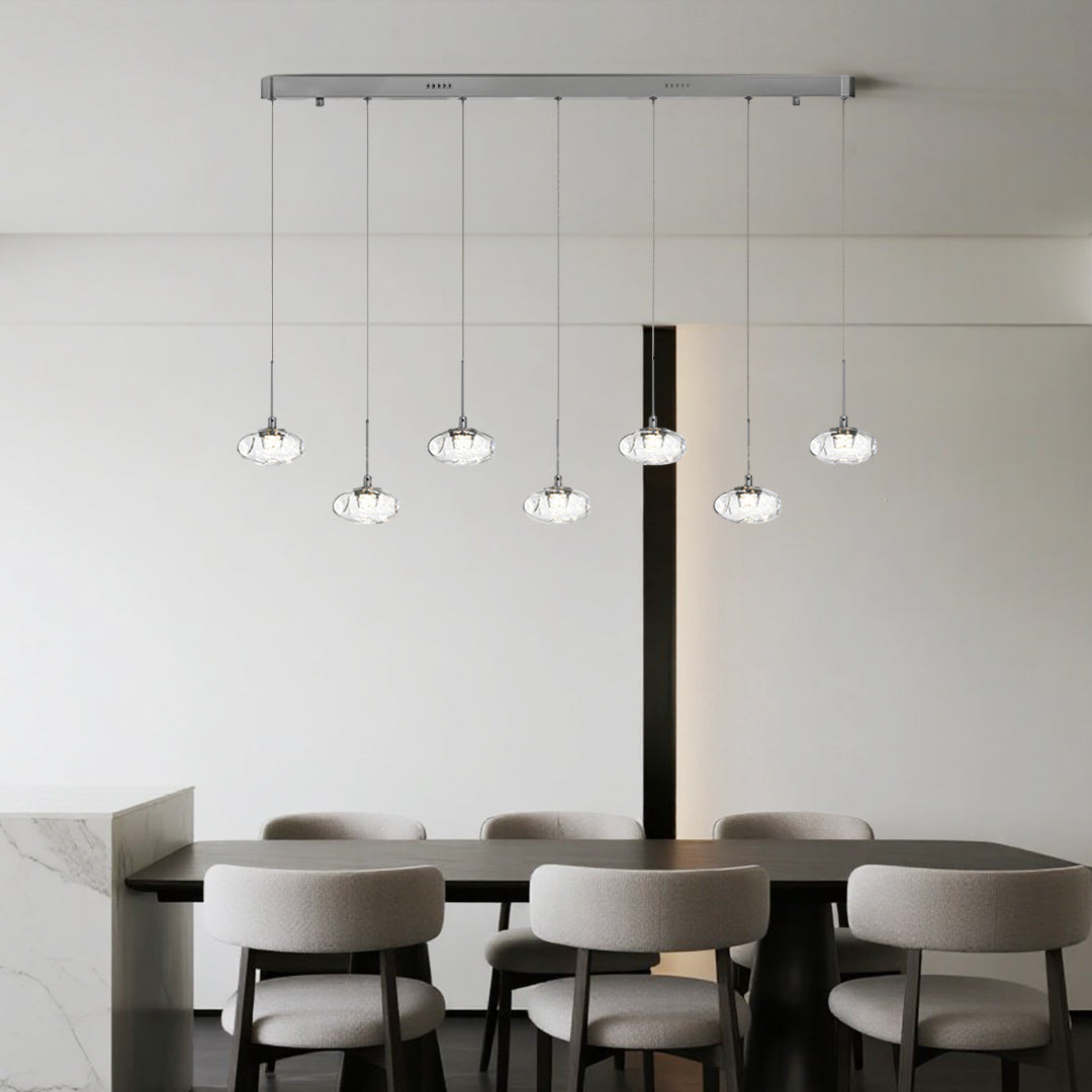 Minimalist Ring Pendant Light — Stainless Steel & Nano Glass, 7-Light, 49W, 3-Step Dimming, Chrome or Gold