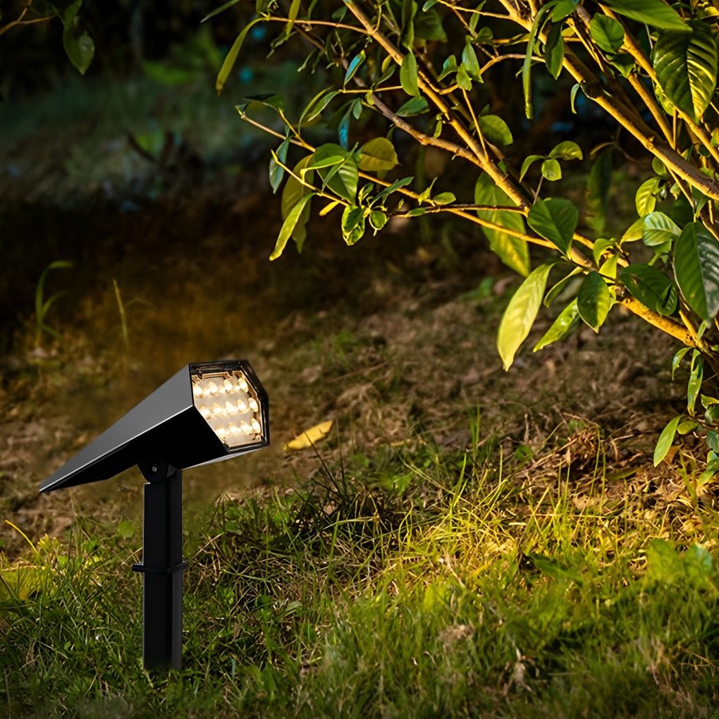 Adjustable-Angle Solar Flood Spike Spotlight — Die-Cast Aluminum, LED, Warm White / RGB, IP65 Weatherproof