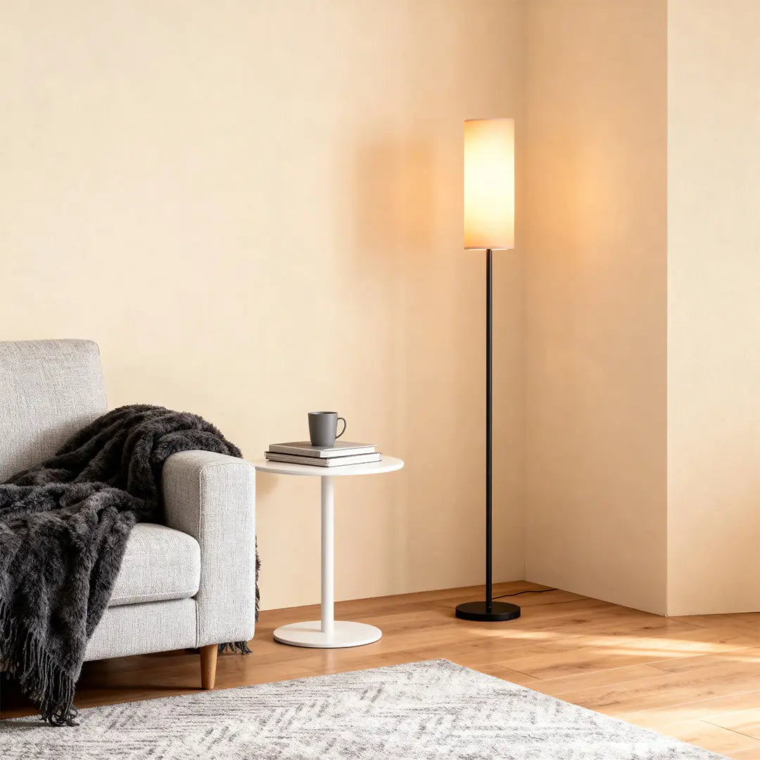 Artistic Linen-Covered Black Wrought Iron Floor Lamp Luxe