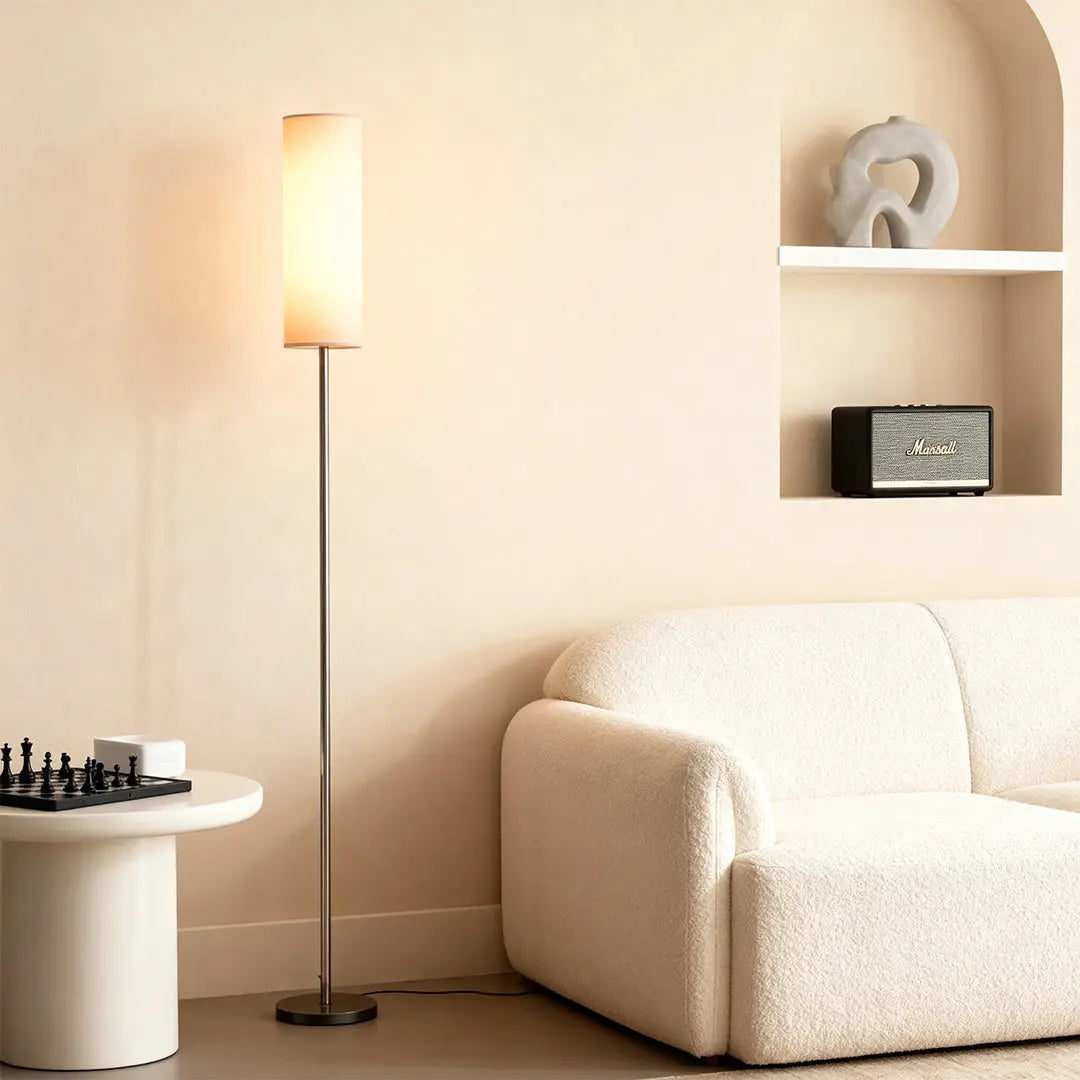 Artistic Linen-Covered Black Wrought Iron Floor Lamp Luxe